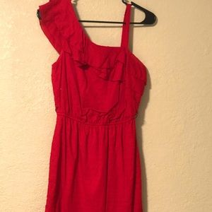 One shoulder ruffle red dress